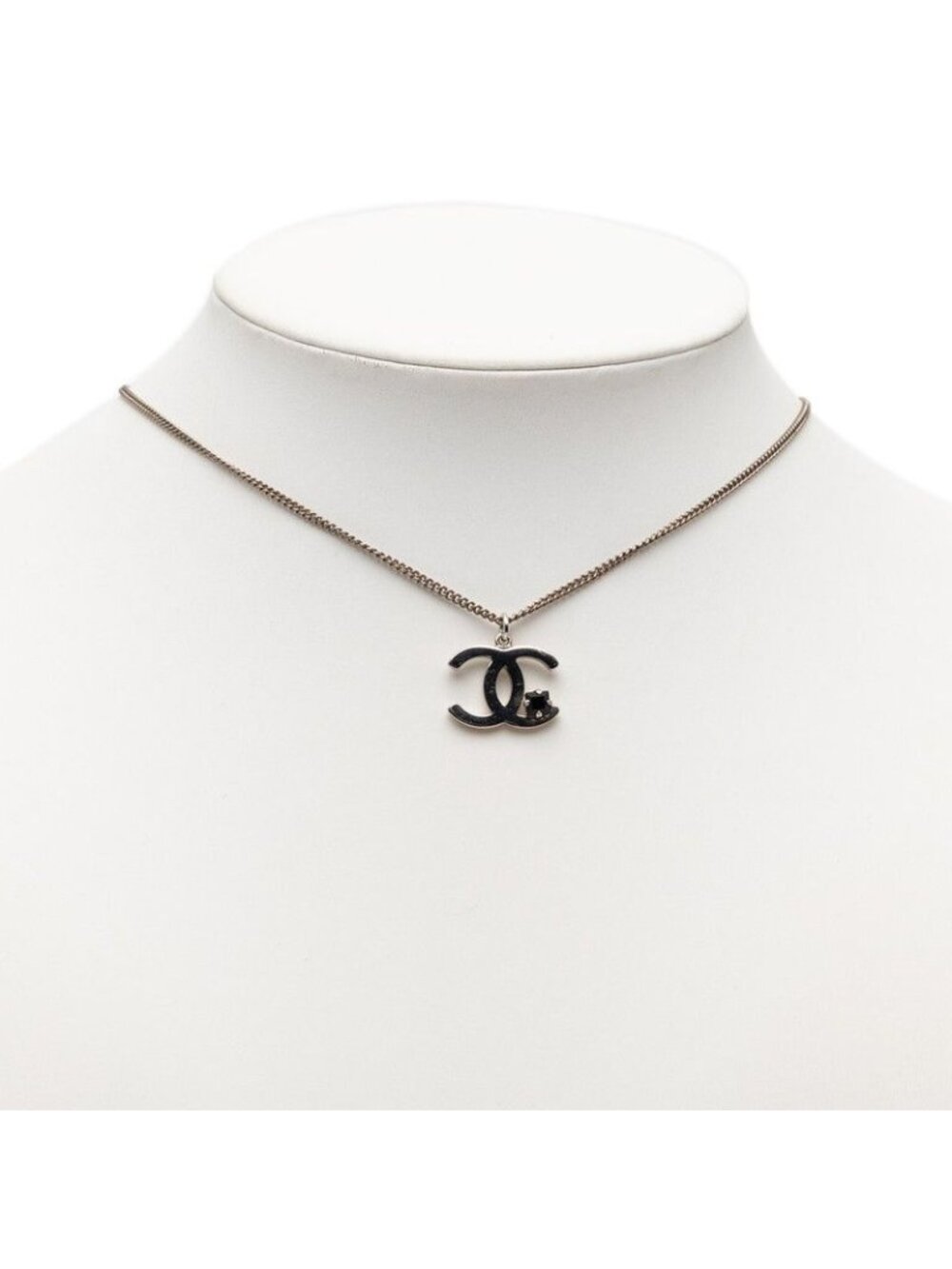Chanel CC Logo Necklace Silver Black Metal Color Stone - Picture 6 of 6